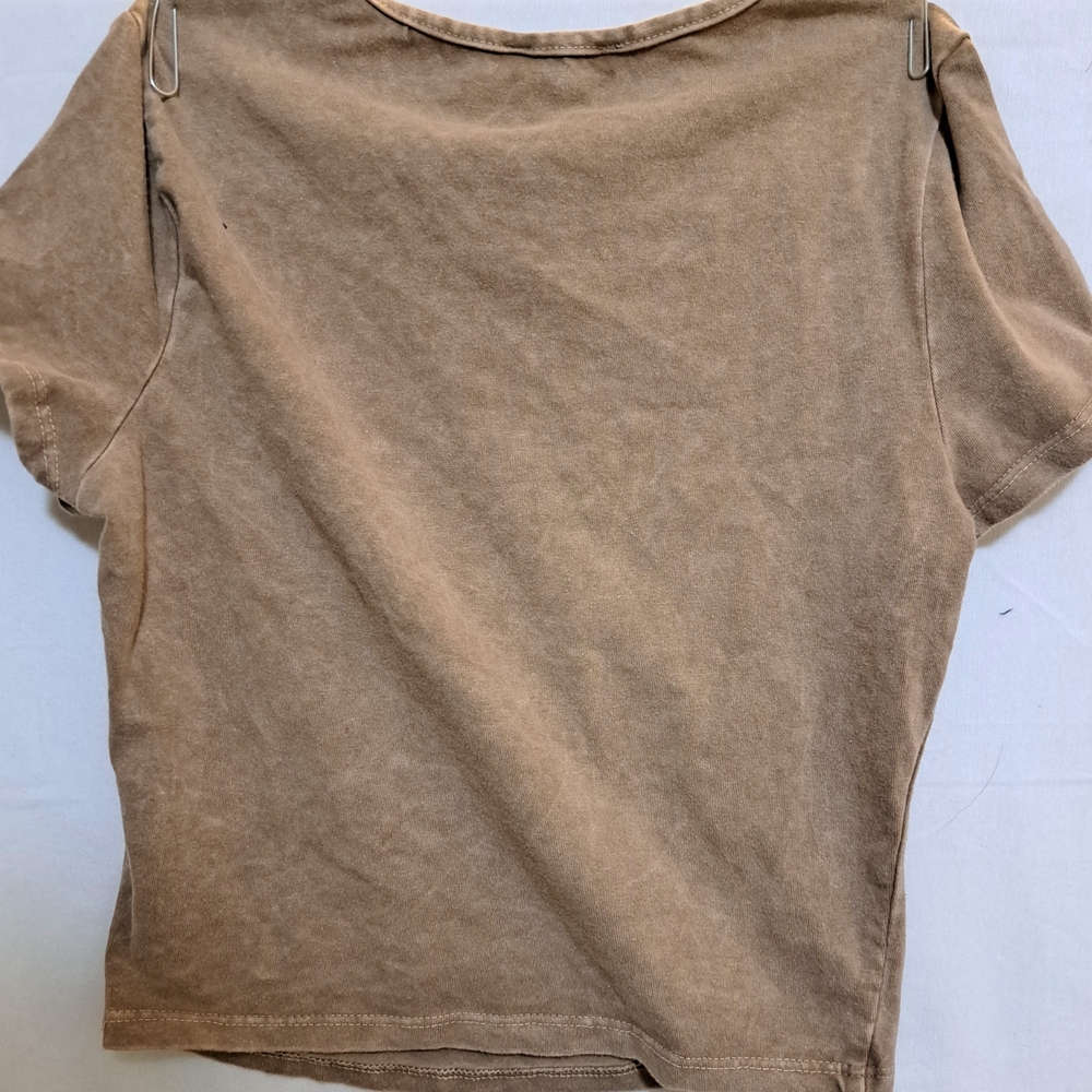 Fashion Nova Easy Ride Washed Cutout Crop Top Mocha Brown Short Sleeve Medium